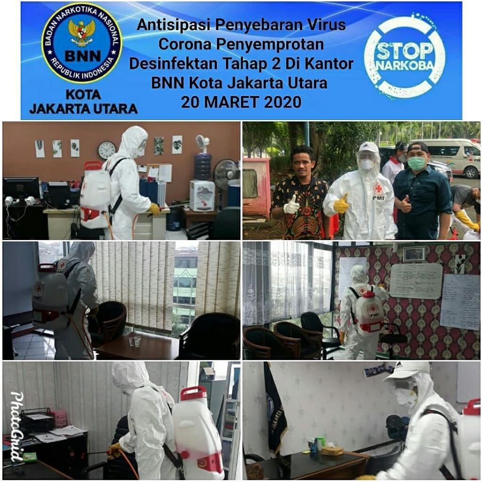 BNN Kota Jakarta Utara bersama PMI Pemda Kabupaten Adm. Kep Seribu Melakukan Penyemprotan Disinfektan Tahap 2 BNN Kota Jakarta Utara bersama PMI Pemda Kabupaten Adm. Kep Seribu Melakukan Penyemprotan Disinfektan Tahap 2
