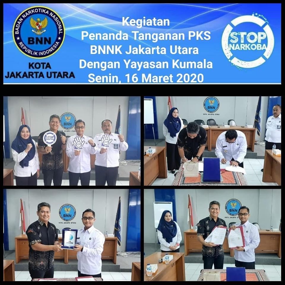 Seksi Rehabilitasi BNN Kota Jakarta Utara melakukan PKS dengan Yayasan Kumala, yang ditandatangani oleh Kepala BNNK Jakarta Utara AKBP. Bambang Yudistira Seksi Rehabilitasi BNN Kota Jakarta Utara melakukan PKS dengan Yayasan Kumala, yang ditandatangani oleh Kepala BNNK Jakarta Utara AKBP. Bambang Yudistira
