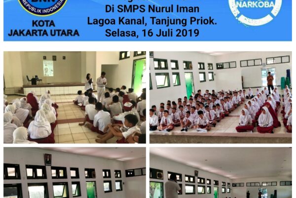 Diseminasi Informasi melalui Sosialisasi Bahaya Narkoba kegiatan MPLS di SMPS Nurul Iman, Lagoa Kanal, jakarta utara Selasa , 16 Juli 2019