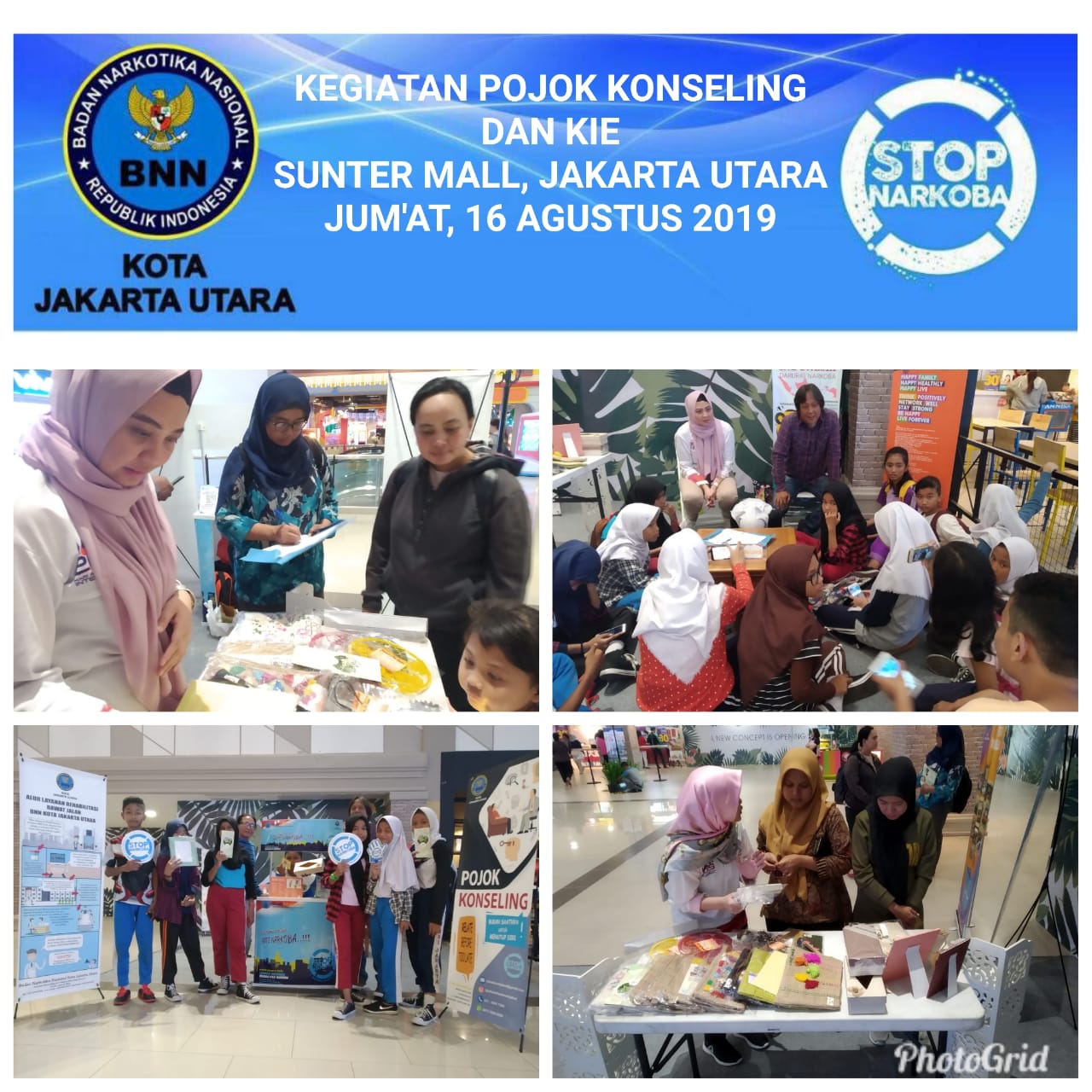 Kegiatan Pojok Konseling BNN Kota Jakarta Utara di Sunter Mall. Jum'at, 16 Agustus 2019 Kegiatan Pojok Konseling BNN Kota Jakarta Utara di Sunter Mall. Jum'at, 16 Agustus 2019