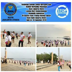 Kegiatan Senam Sehat Bersama dan Badan Narkotika Nasional Kota Jakarta Utara Lomba Hari Kemerdekaan Republik Indonesia Di Beach Pool, Pantai Marina Ancol Kota Adm Jakarta Utara Jum'at, 16 Agustus 2019