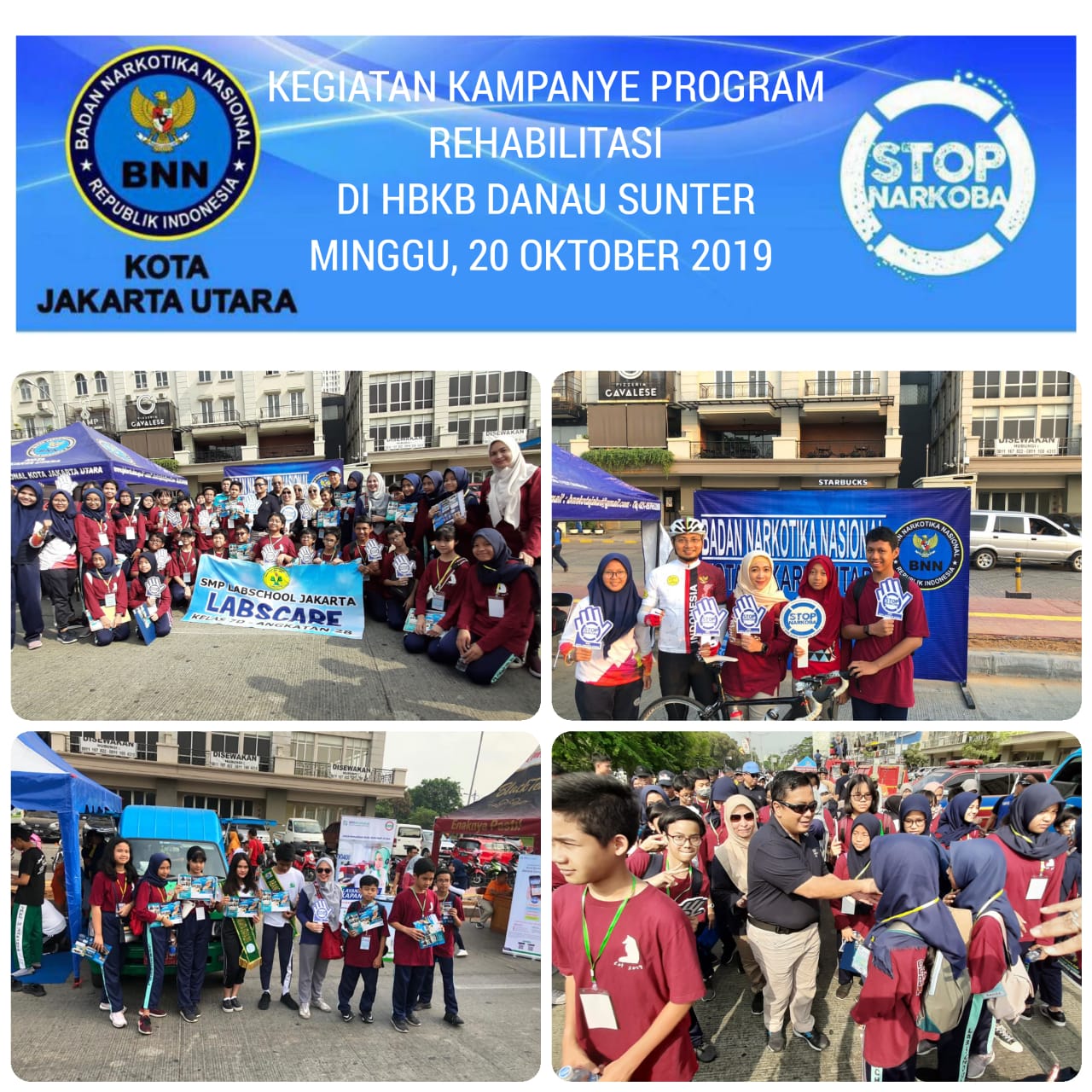 Kampanye Bahaya Narkoba dalam kegiatan Hari Bebas Kendaraan Bermotor (HBKB) bersama Pelajar kelas VII Labschool Rawamangun Kampanye Bahaya Narkoba dalam kegiatan Hari Bebas Kendaraan Bermotor (HBKB) bersama Pelajar kelas VII Labschool Rawamangun