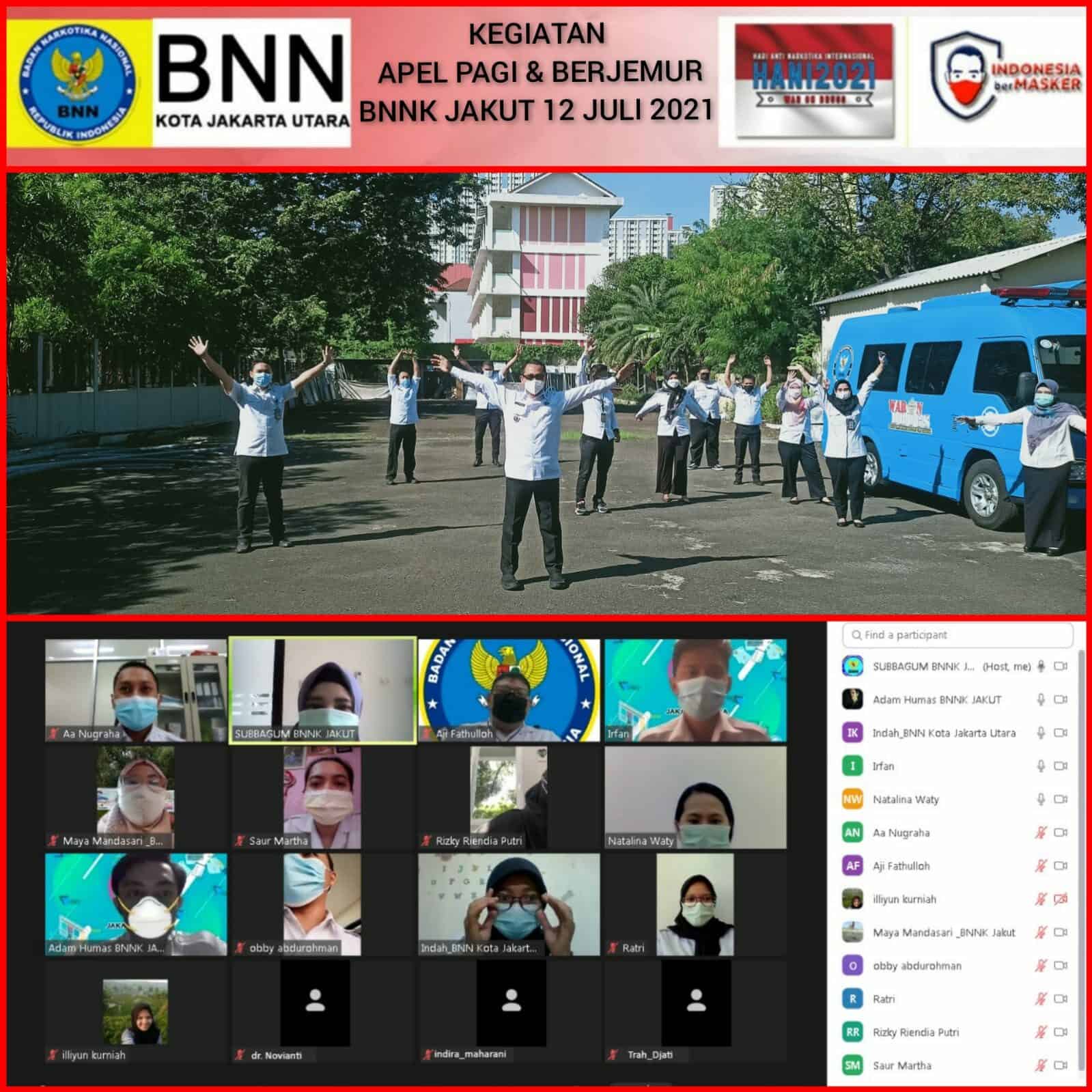 Apel Pagi Virtual BNN Kota Jakarta Utara ,dan Kegiatan Berjemur Pagi