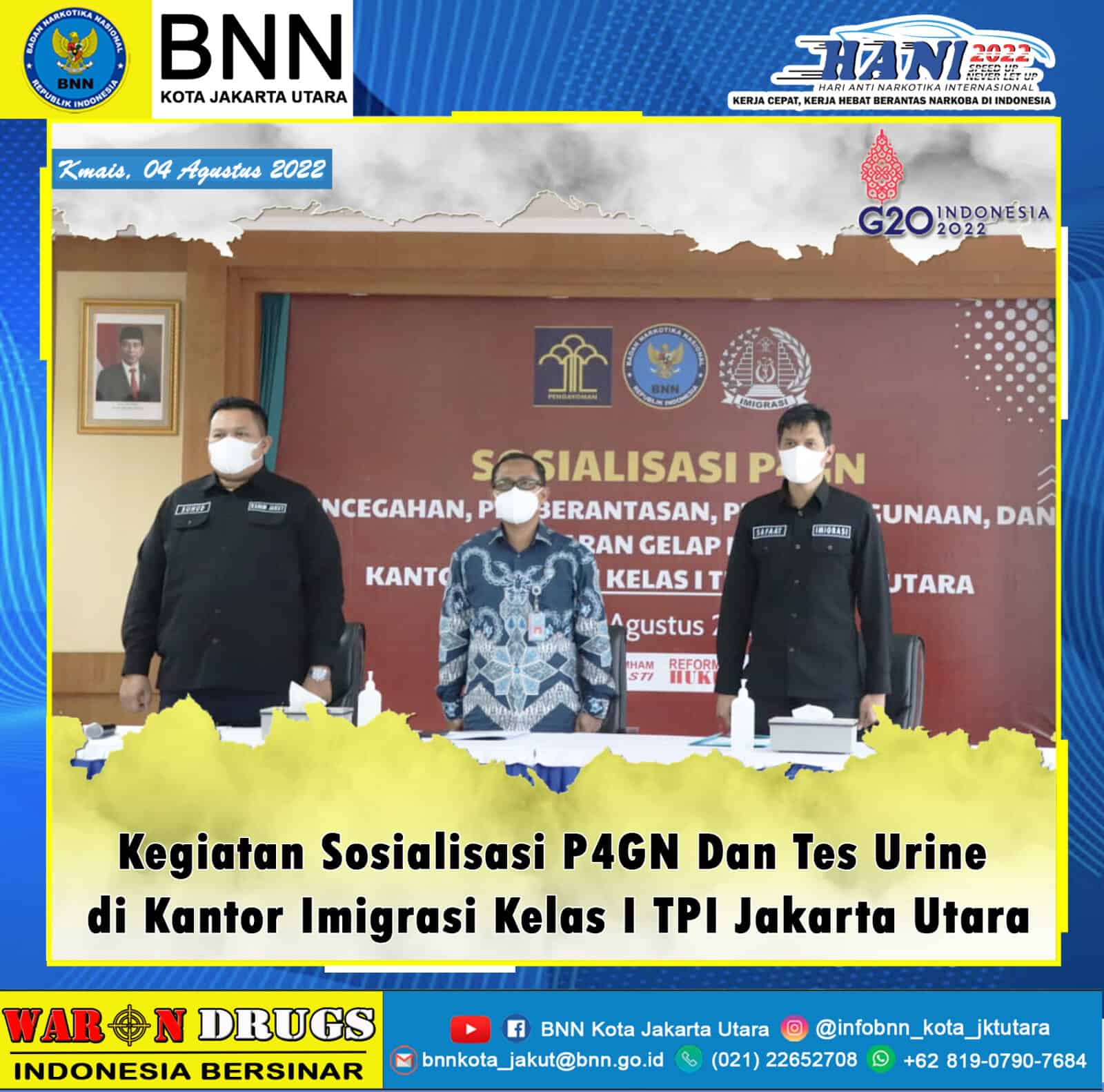 Sosialisais P4GN, Deklarasi dan Pemeriksaan Narkotika melalui Tes Urine di Kantor Imigrasi Kelas I TPI Jakarta Utara Konsep Otomatis