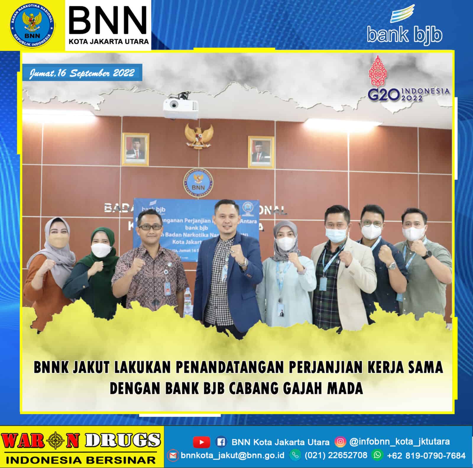 BNN Kota Jakarta Utara Lakukan Penandatanganan Perjanjian Kerjasama dengan Bank BJB Cabang Gajah Mada BNN Kota Jakarta Utara lakukan penandatanganan Perjanjian Kerjasama dengan BANK BJB Cabang Gajah Mada