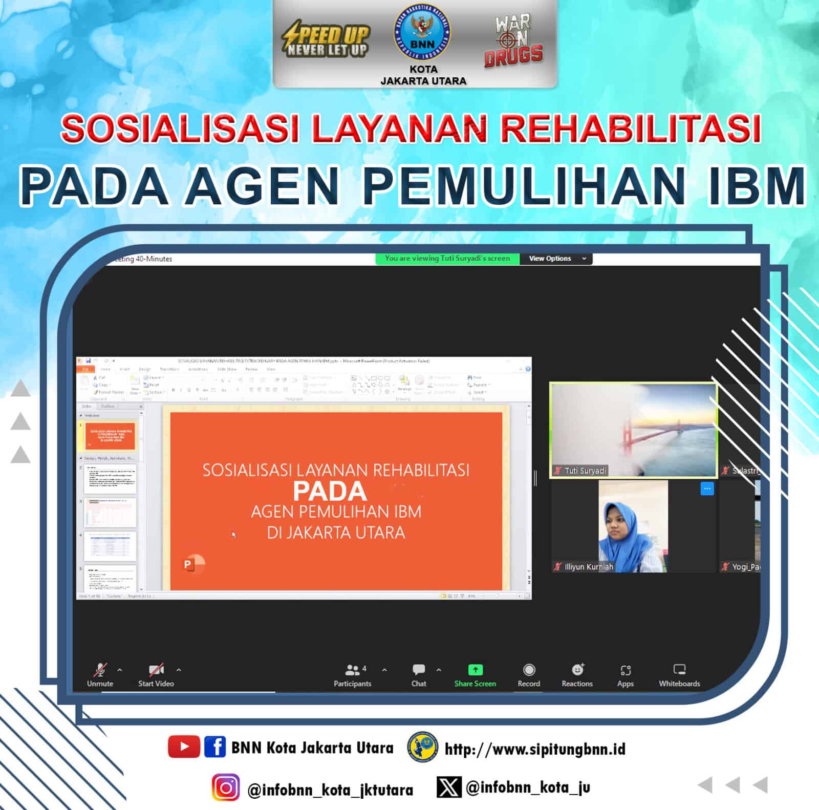 Kegiatan Sosialisasi Layanan Rehabilitasi pada Agen Pemulihan IBM Kelurahan Pademangan Timur secara virtual (zoom) Konsep Otomatis