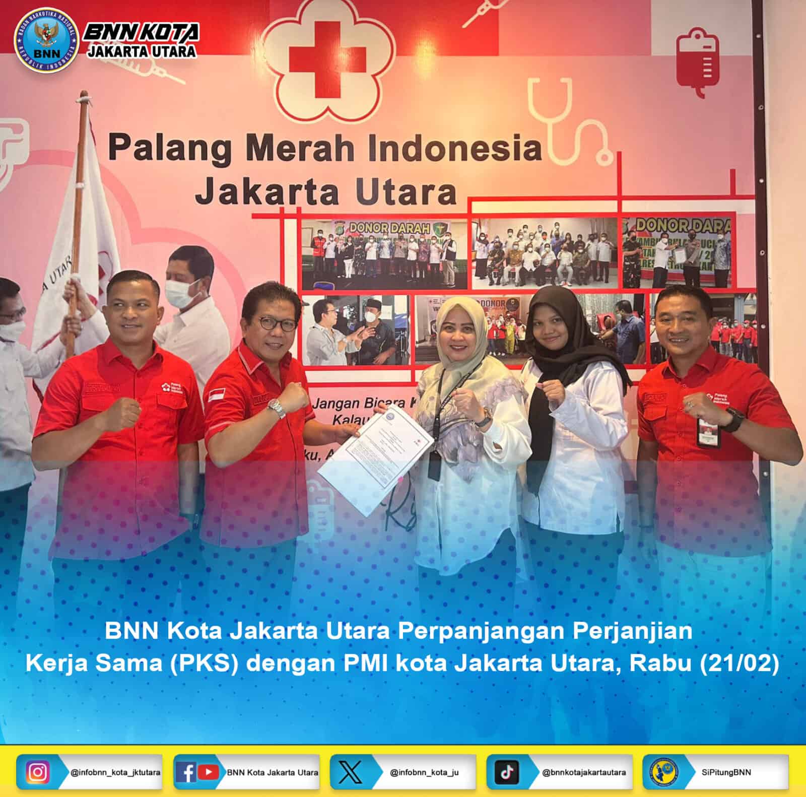 BNN Kota Jakarta Utara Perpanjangan Perjanjian Kerja Sama (PKS) dengan PMI kota Jakarta Utara